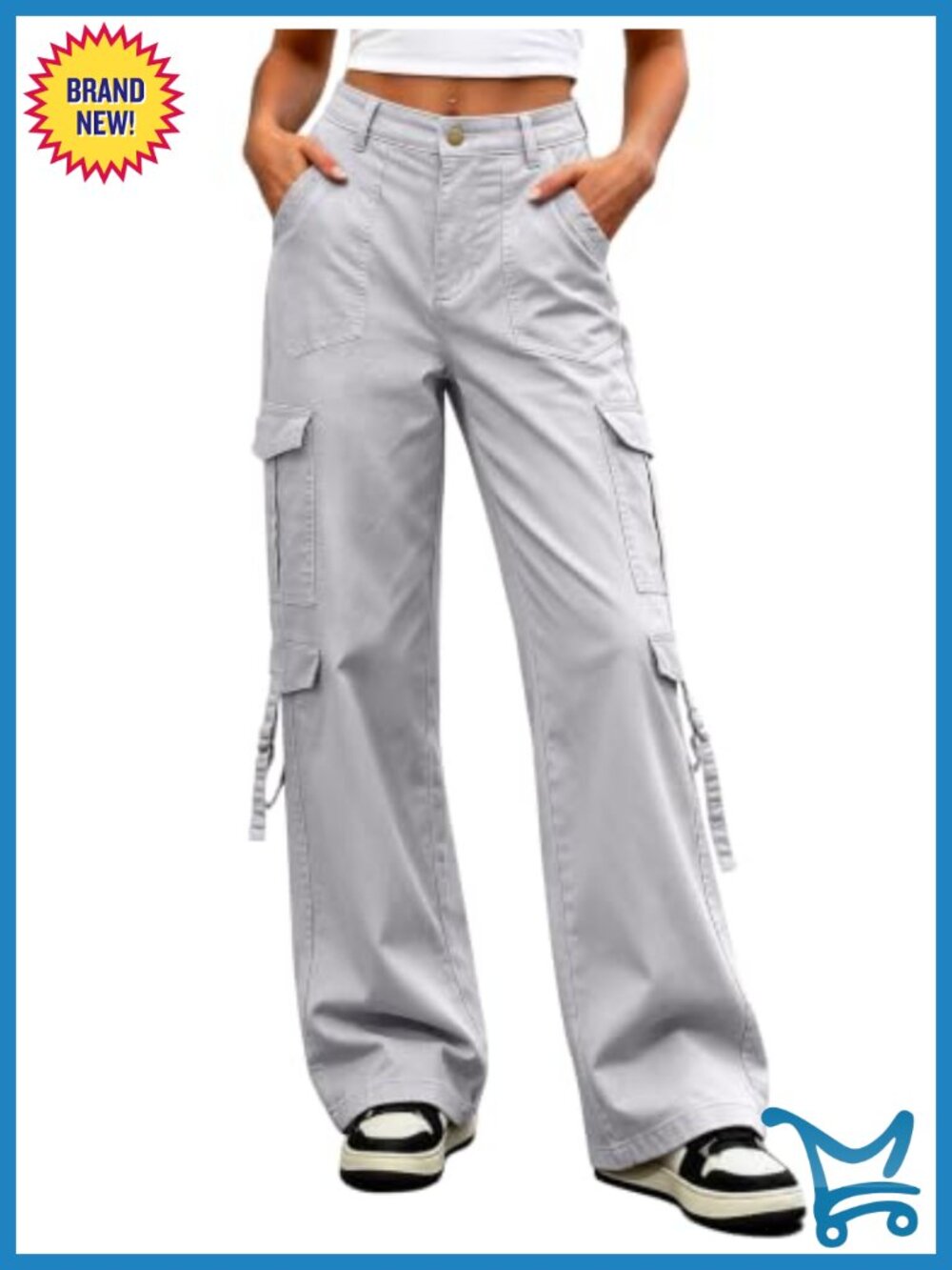 High Waisted Wide Leg Cargo Pants Stretch Cotton